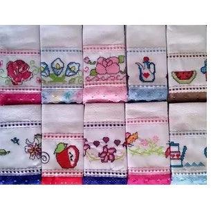 Panos de Prato Pintado Bordado Aplicado Patchwork Kit com 10 Peças.
