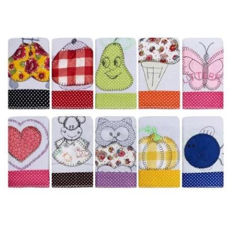 Panos de Prato Pintado Bordado Aplicado Patchwork Kit com 10 Peças.