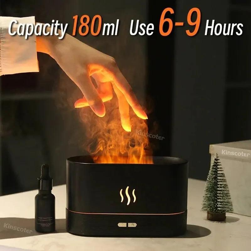Difusor de Aroma Chama Umidificador de Ar Ultrassônico Lâmpada LED.