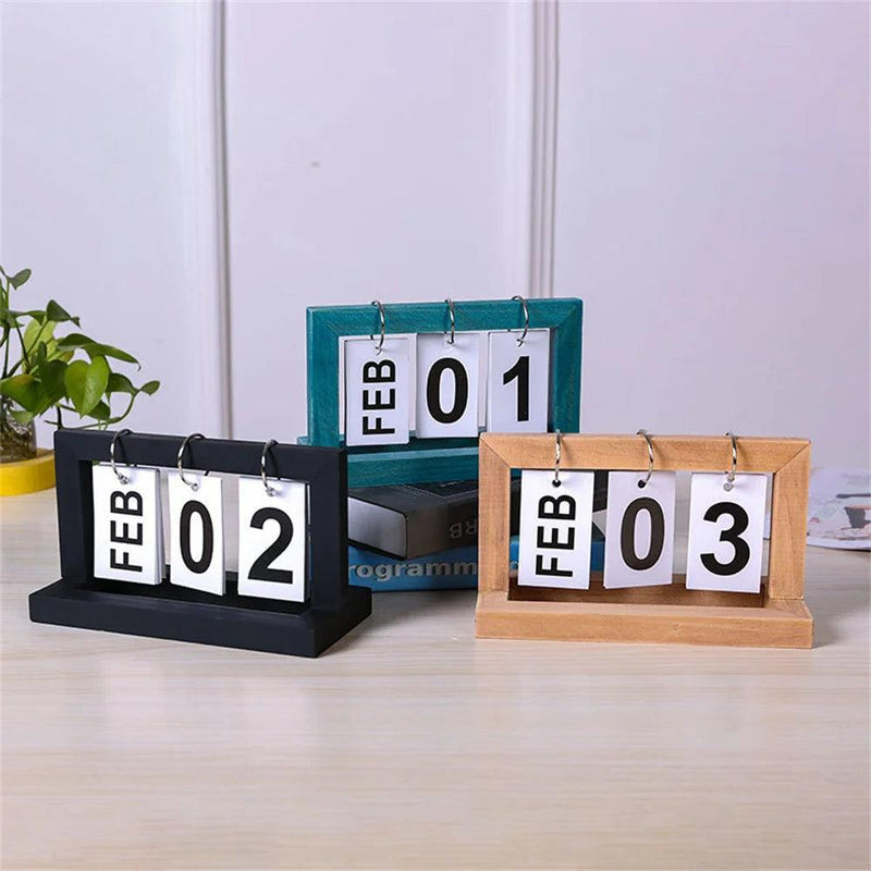 Calendário Permanente de Mesa Decorativo em Madeira.