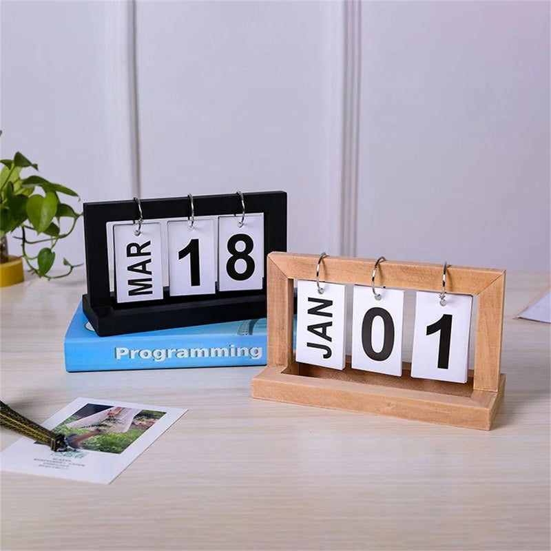 Calendário Permanente de Mesa Decorativo em Madeira.