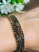 Conjunto de Pulseira Strass Preta Banhada em Ouro 18k