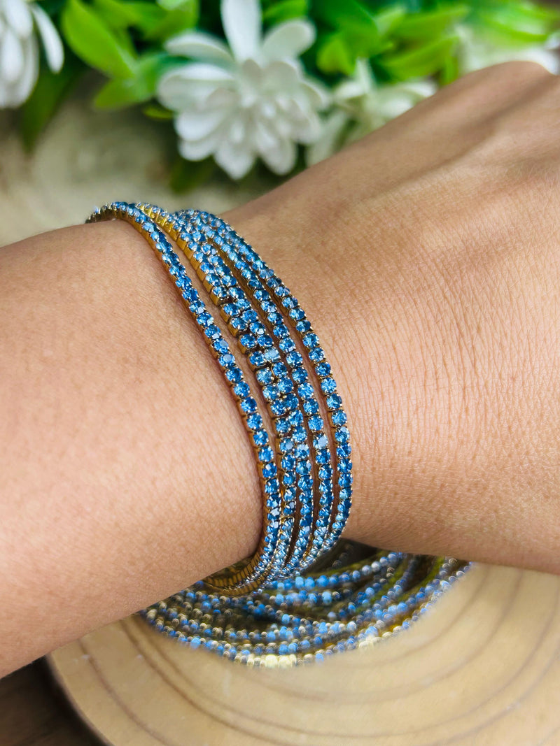 Conjunto de Pulseira Strass Azul Banhada em Ouro 18k