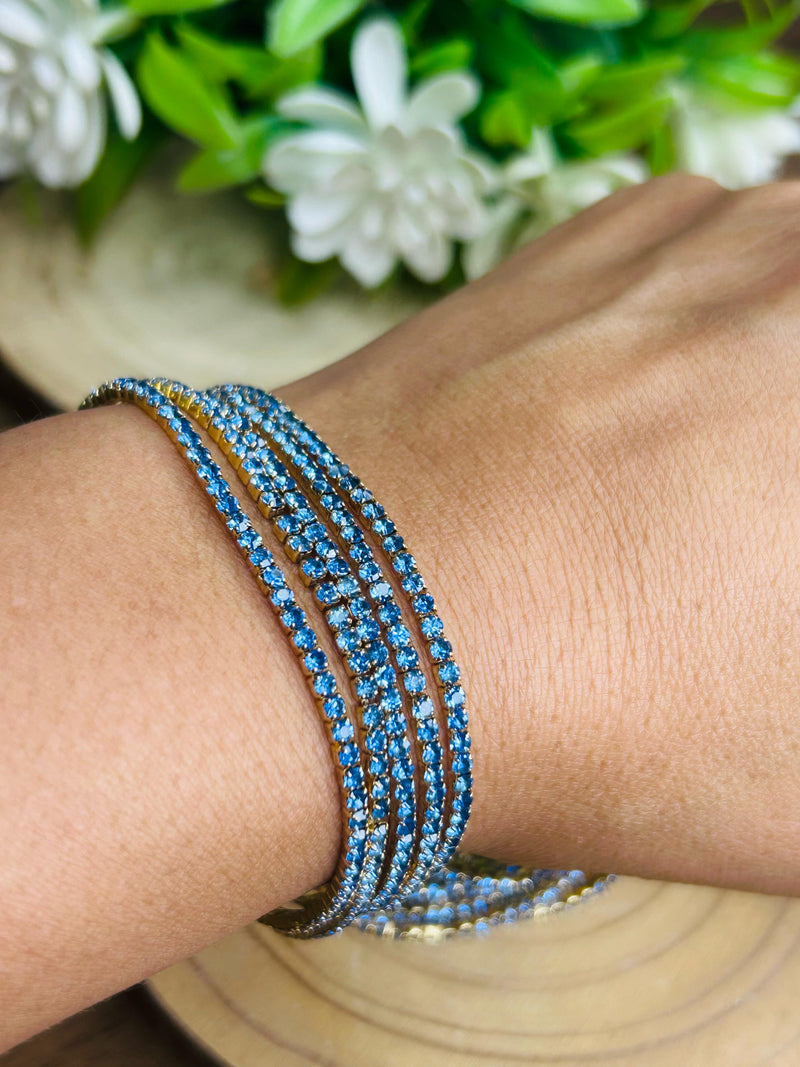 Conjunto de Pulseira Strass Azul Banhada em Ouro 18k