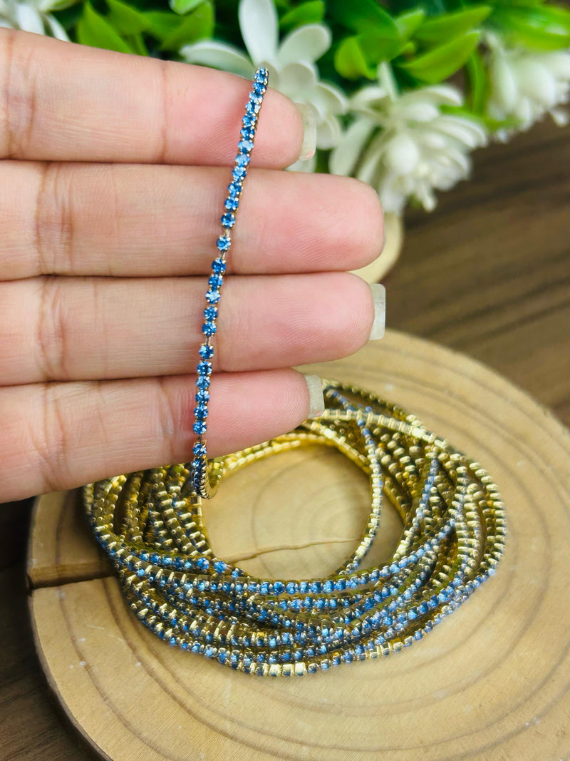 Conjunto de Pulseira Strass Azul Banhada em Ouro 18k
