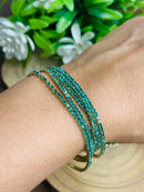 Conjunto de Pulseira Strass Verde Banhada em Ouro 18k