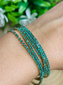 Conjunto de Pulseira Strass Verde Banhada em Ouro 18k