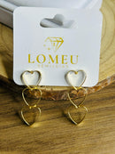 Brinco Pêndulo de Corações Banhado a Ouro 18K