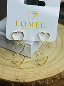 Brinco Pêndulo de Corações Banhado a Ouro 18K