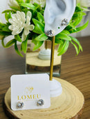 Brinco Solitário com Pedra Cristal Banhado a Ouro 18k