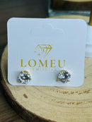 Brinco Solitário com Pedra Cristal Banhado a Ouro 18k