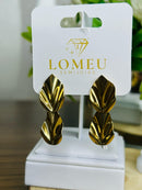 Brinco Folhas Pinçadas Banhada em Ouro 18k