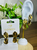 Brinco Folhas Pinçadas Banhada em Ouro 18k