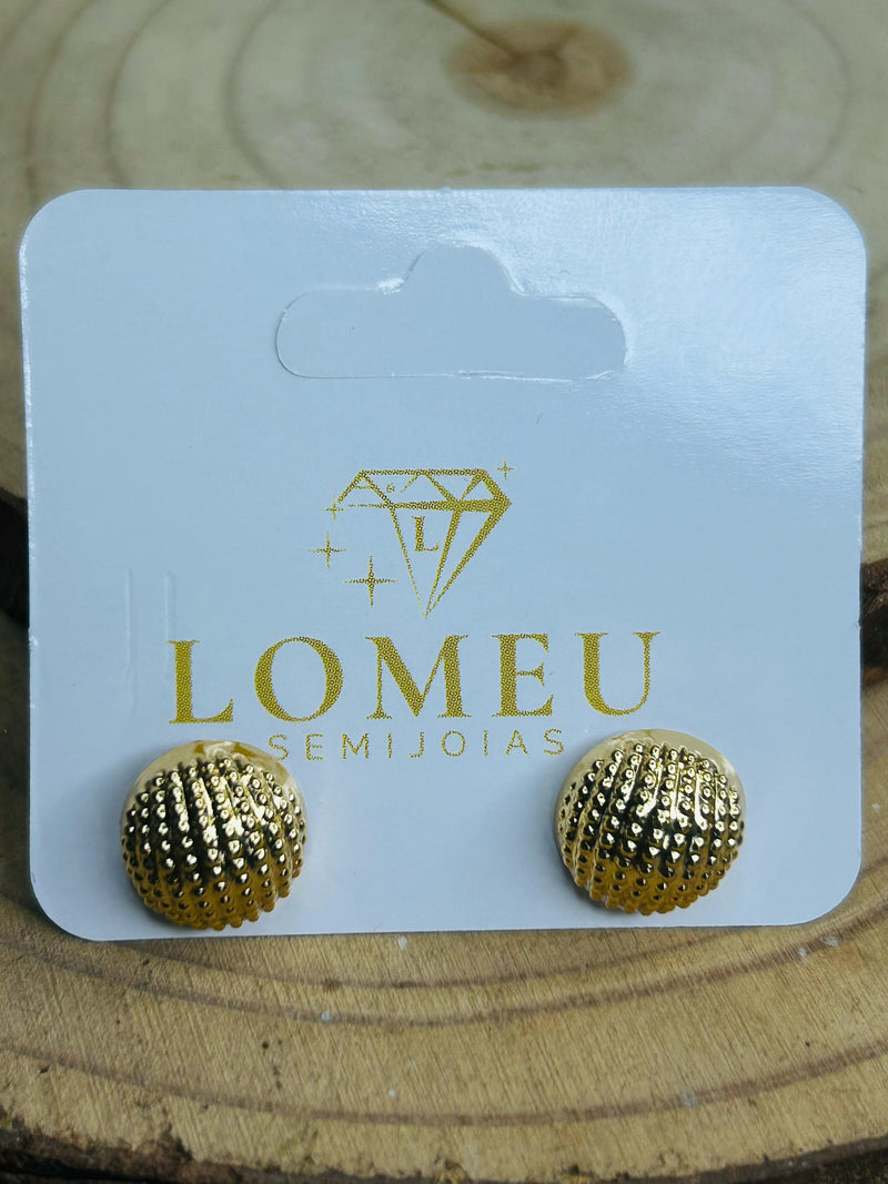 Brinco Botão Pontilhado Banhado em Ouro 18k