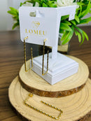 Brinco Argola Retangular Retorcida Banhada a Ouro 18k