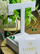 Brinco Argola com 3 Pedras Verde Esmeraldas Banhado em Ouro 18k