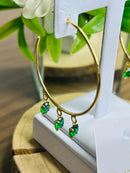 Brinco Argola com 3 Pedras Verde Esmeraldas Banhado em Ouro 18k