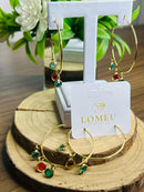 Brinco Argola com 3 Pedras Coloridas Banhado a Ouro 18k