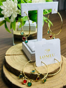 Brinco Argola com 3 Pedras Coloridas Banhado a Ouro 18k