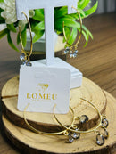 Brinco Argola com 3 Pedras Oval Lavanda Banhado em Ouro 18k