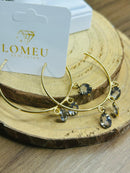 Brinco Argola com 3 Pedras Oval Lavanda Banhado em Ouro 18k