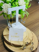 Brinco Argola com 3 Pedras Oval Lavanda Banhado em Ouro 18k