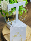 Brinco Argola com 3 Pedras Oval Lavanda Banhado em Ouro 18k