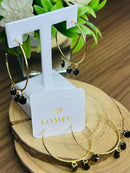 Brinco Argola com 3 Pedras Pretas Banhado a Ouro 18k