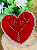 Conjunto Corações Pêndulo Banhado a Ouro 18k