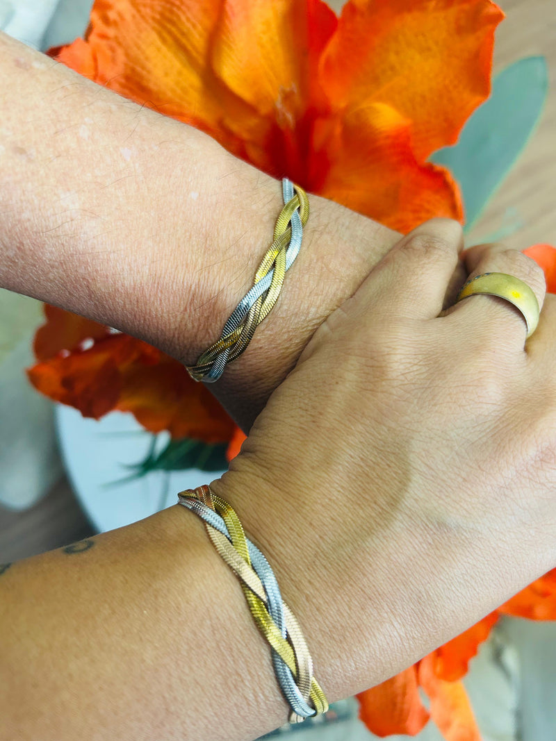 Pulseira Trançada Unissex Ela e Ele Folheada a Ouro