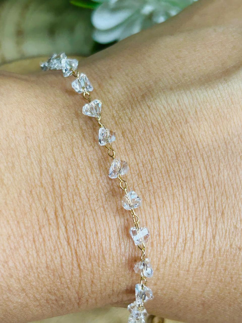 Pulseira Cristais de Vidro Banhada em Ouro 18k
