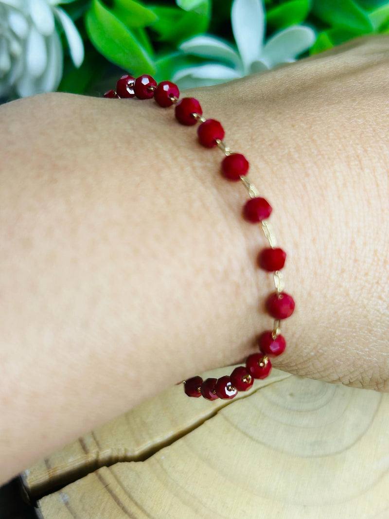 Pulseira Vidros Facetada Marsala Banhada a Ouro 18k