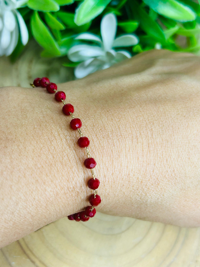 Pulseira Vidros Facetada Marsala Banhada a Ouro 18k