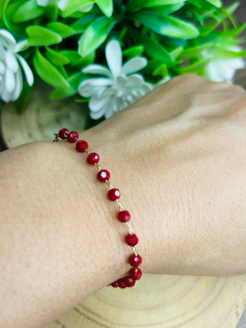 Pulseira Vidros Facetada Marsala Banhada a Ouro 18k