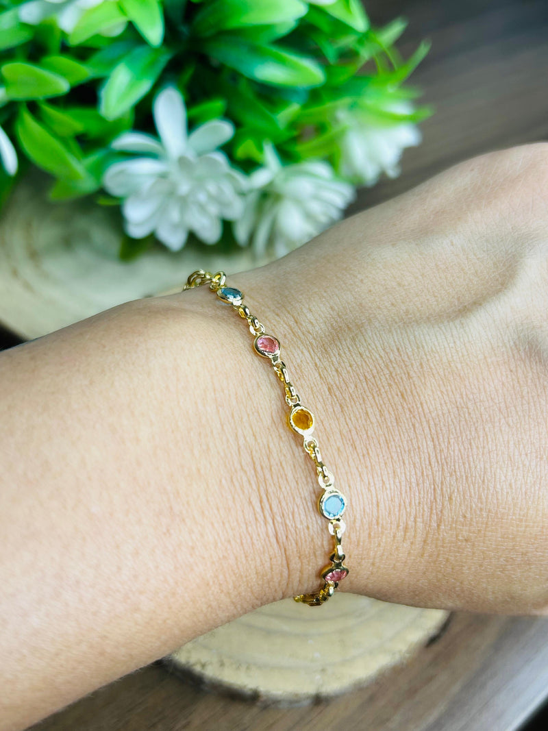 Pulseira Pedras Color Singela Banhada em Ouro 18k