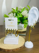 Trio de Brincos Argolas Essencial com Pedras Folheado