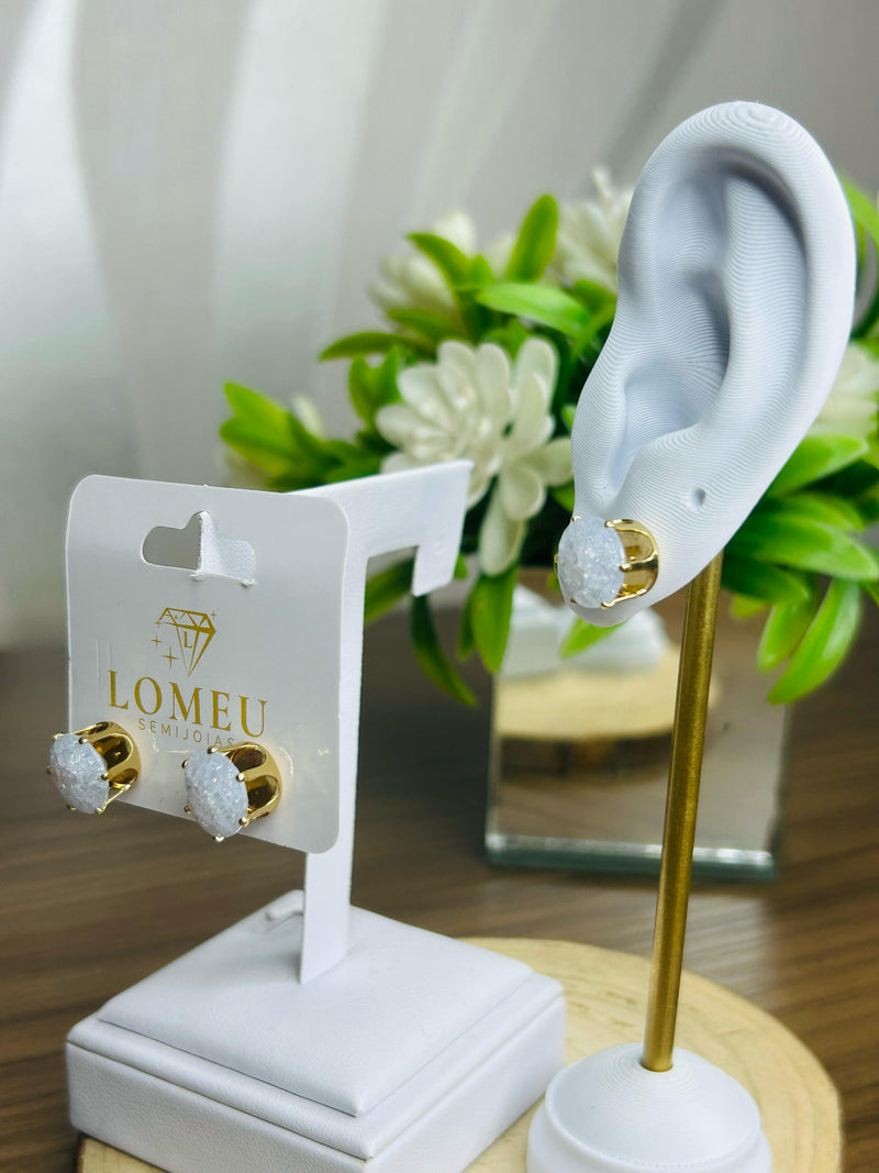 Brinco Pedra Acqua Gliter Banhado em Ouro 18k