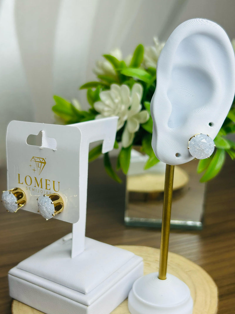 Brinco Pedra Acqua Gliter Banhado em Ouro 18k