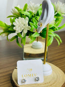 Brinco Solitário com Pedra Cristal Banhado a Ouro 18k