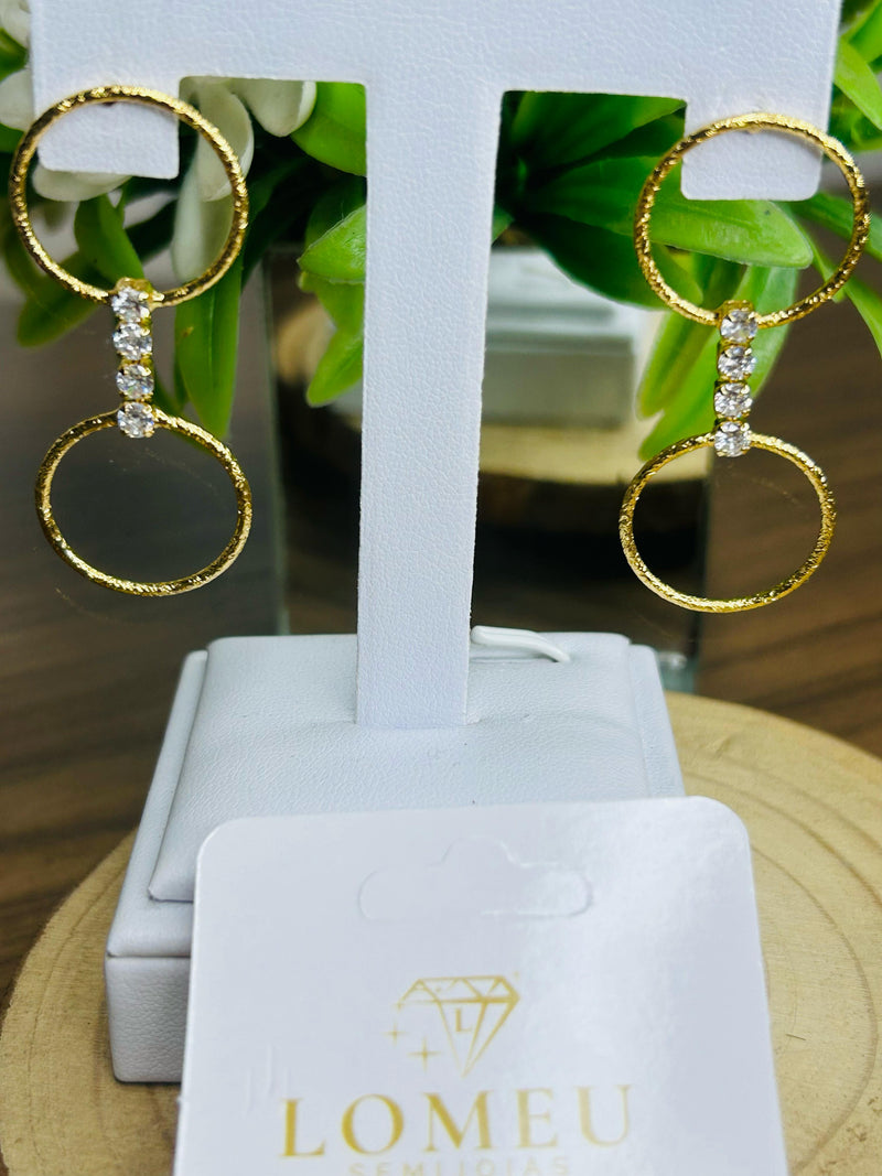 Brinco Duo Arcos com Cristais Banhado em Ouro 18k