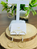 Brinco Duo Arcos com Cristais Banhado a Ouro 18k