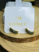 Brinco Argolinha Meia Lua com Zircônia Preto Banhado a Ouro 18k