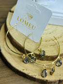 Brinco Argola com 3 Pedras Oval Lavanda Banhado em Ouro 18k