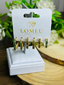 Trio Brincos Argolinha Coração com Zircônia Verde Banhado em Ouro 18k