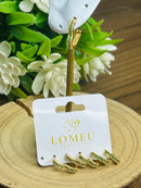 Trio Brincos Argolinha Coração com Zircônia Verde Banhado em Ouro 18k