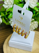 Trio Brincos Argolinha Coração com Zircônia Rosa Banhado em Ouro 18k