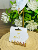 Trio Brincos Argolinha Coração com Zircônia Rosa Banhado em Ouro 18k