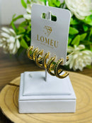 Trio Brincos Argolinha Meia Cana com Zircônia Verde Banhado em Ouro 18k