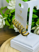 Trio Brincos Argolinha Meia Cana com Zircônia Azul Banhado em Ouro 18k