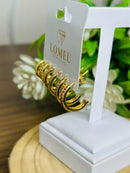 Trio Brincos Argolinha Meia Cana com Zircônia Rosa Banhado em Ouro 18k